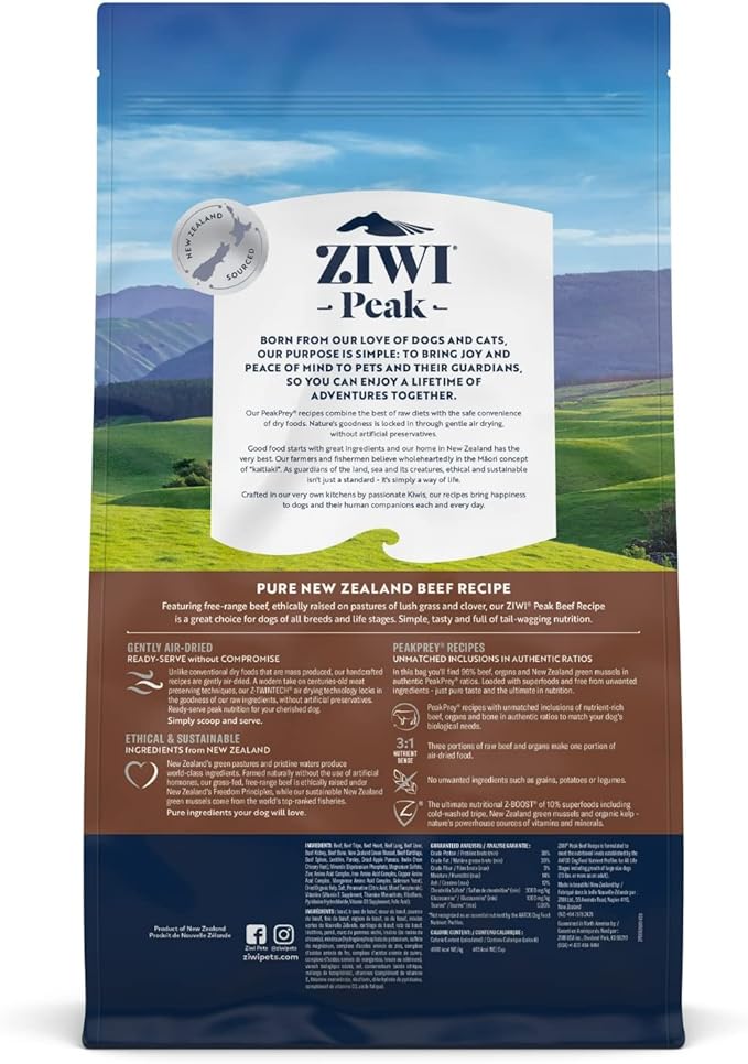 ZIWI Peak Air-Dried Dog Food – All Natural, High Protein, Grain Free and Limited Ingredient with Superfoods (Beef, 5.5 lb)