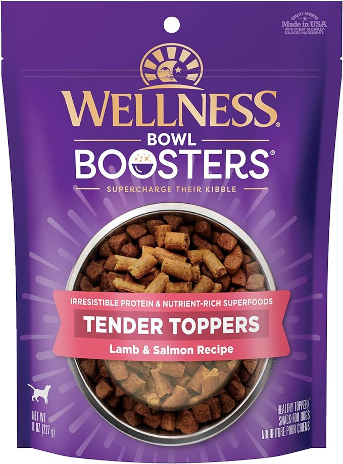 Wellness Tender Toppers (Previously CORE Bowl Boosters), Grain-Free Natural Dog Food Toppers or Mixers, Made with Real Meat (Lamb & Salmon, 8 oz Bag)