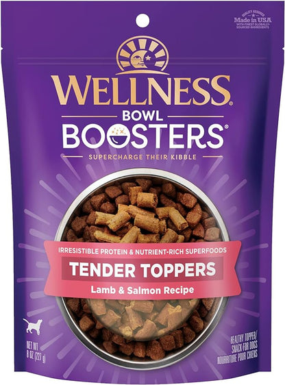 Wellness Tender Toppers (Previously CORE Bowl Boosters), Grain-Free Natural Dog Food Toppers or Mixers, Made with Real Meat (Lamb & Salmon, 8 oz Bag)
