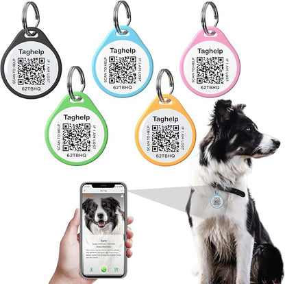 2 Pack - QR Code Pet ID Dog cat Tags for Collar Personalized for Pet Online Profile - Scan QR Receive Instant Pet Location Alert Email, Anti-Lost,No Subscription fees (Blue&Black, for Dog - 1.2")