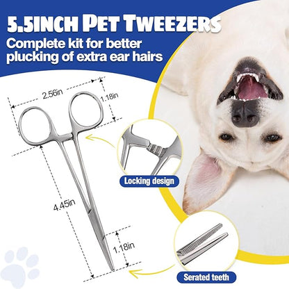 Upgraded Dog Ear Powder,Dog Ear Infection Treatment with 5.5inch Ear Hair Removal Tool,Effectively Removes Buildup and Ear Odor, Soothes Itchy