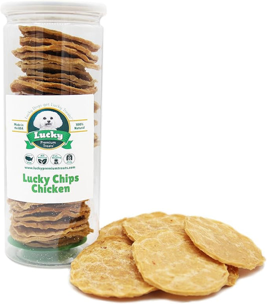 Lucky Premium Treats Chicken Lucky Chips for Dogs – Healthy Chicken Dog Treats Made in USA – Single Ingredient Dehydrated Chicken Jerky Dog Treats – 6 oz Jar