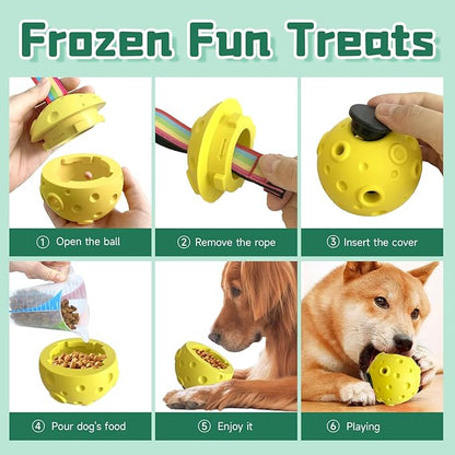 Dog Chew Toys,Treat Tray for Frozen Dog Food,Long-Lasting Durable Fillable Dog Treat Dispensing Dog Toy,Freezable Fillable Rubber Dog Toys with Silicone Treat Tray (Yellow&Treat Mold)