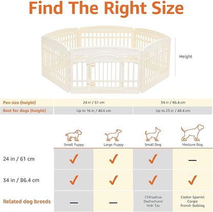 Amazon Basics - Round Dog Playpen, Pet Exercise Pen with Door, 24-Inches, 6 Panel, Beige