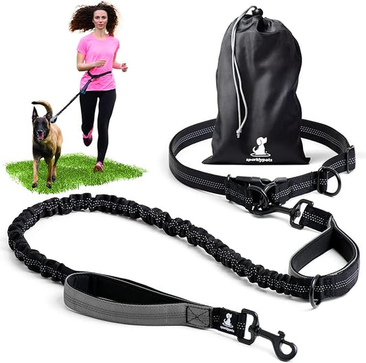 SparklyPets Hands Free Dog Leash with Reflective Stitches – Waist Leash for Dog Walking, Training & Jogging – Running Leash Hands Free for Medium & Large Dogs