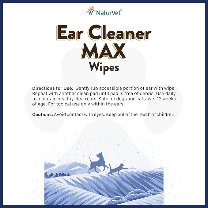 NaturVet Ear Cleaner MAX Ear Wipes for Dogs & Cats 100 Count