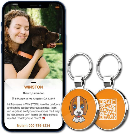 MYLUCKYTAG QR Code Pet ID Tags Dog Tags - Pet Online Profile - Scan QR Receive Instant Pet Location Alert Email
