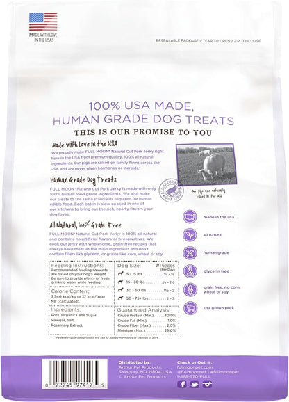 Full Moon Natural Cut Pork Jerky Healthy All Natural Dog Treats Human Grade Grain Free 10 oz