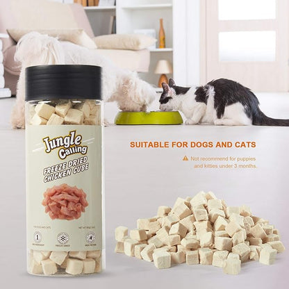 Jungle Calling Freeze Dried Cat and Dog Treats, Grain Free, Raw Single Ingredient Chicken, High Protein Snacks for Training (Chicken Cube)