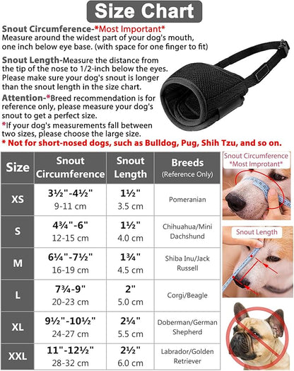 LUCKYPAW Dog Muzzle Anti Biting Barking and Chewing with Comfortable Mesh Soft Fabric and Adjustable Strap, Suitable for Small, Medium and Large Dogs(Black,M)
