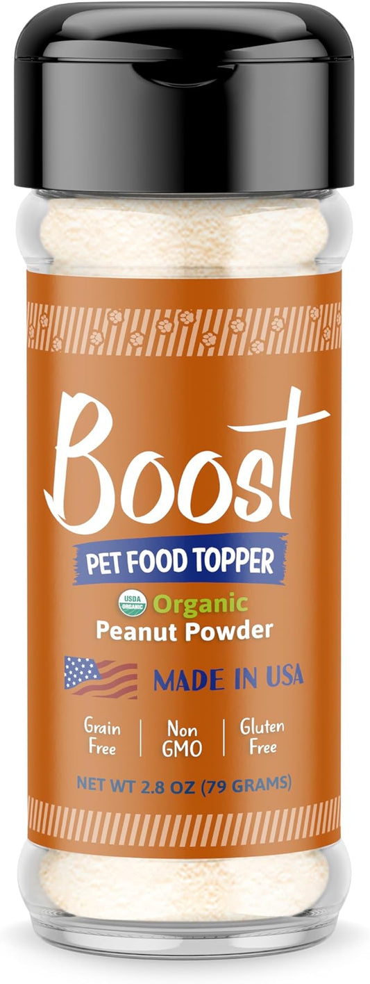 Raw Paws Boost Pet Food Topper Organic Peanut Powder, 2.8-oz - Made in USA - Dog Food Topper, Peanut Butter Dog Treats Meal Toppers for Dogs, Dog Flavor Food Toppers for Picky Dogs, Dog Food Sprinkles
