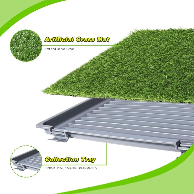 Dog Grass Pad with Tray: Reusable Training Pad with 3-Pack Replaceable Artificial Grass - Quick Absorbent Indoor Portable Dog Patio Potty, Washable Pee Pad for Small Medium to Large Dog, 22"x18" Grey