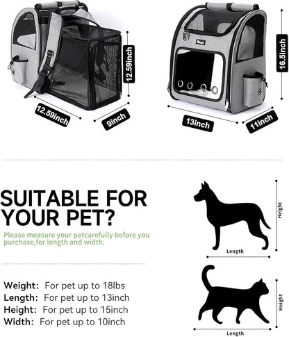 HOOPET Cat Backpack Carrier, Small and Medium Dogs and Cats Bags,Expandable Pet Carrier Backpack,Airline Approved,Suitable for Hiking/Travel/Camping, Etc, Foldable, Easy to Carry (Grey-01)