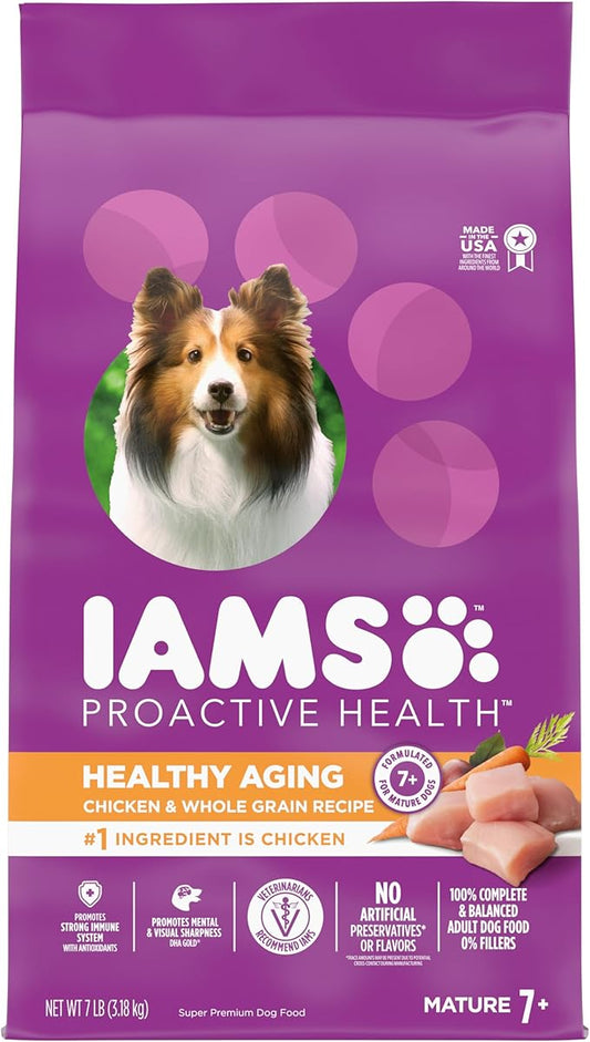 IAMS Healthy Aging Adult Dry Dog Food for Mature and Senior Dogs with Real Chicken, 7 lb. Bag(Packaging May Vary)