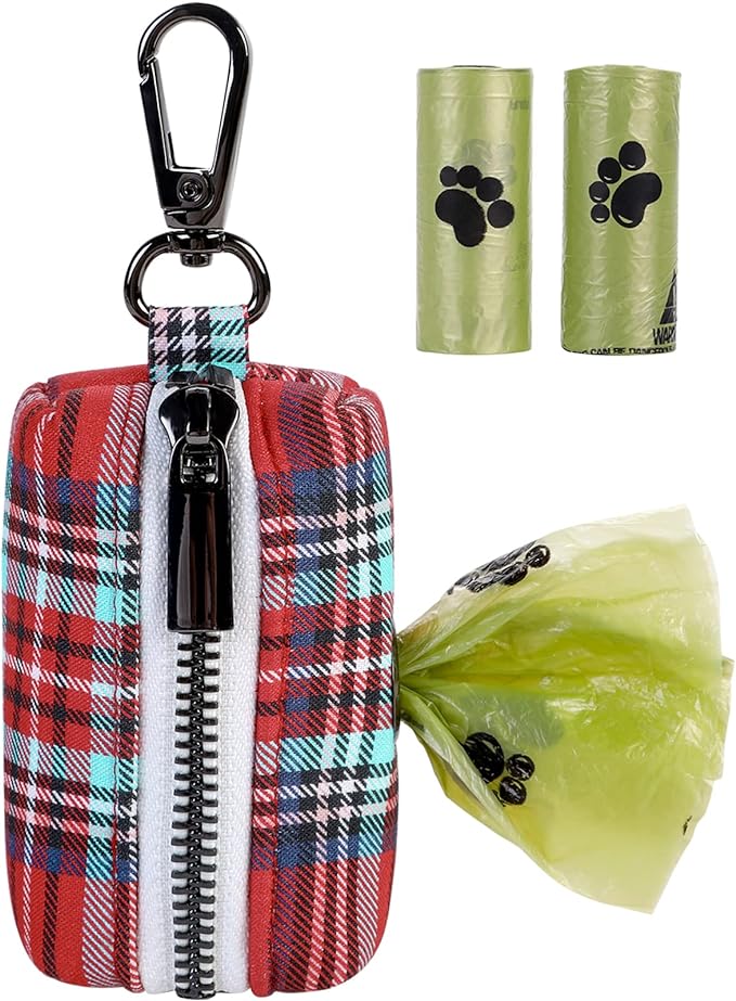 ARING PET Dog Poop Bag Dispenser, Christmas Doggy Poop Bags Holders Attach to Any Leashes, Portable Washable Cotton Pet Waste Pouch Dispenser with Metal Zipper