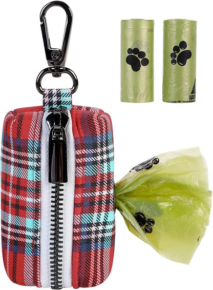 ARING PET Dog Poop Bag Dispenser, Christmas Doggy Poop Bags Holders Attach to Any Leashes, Portable Washable Cotton Pet Waste Pouch Dispenser with Metal Zipper
