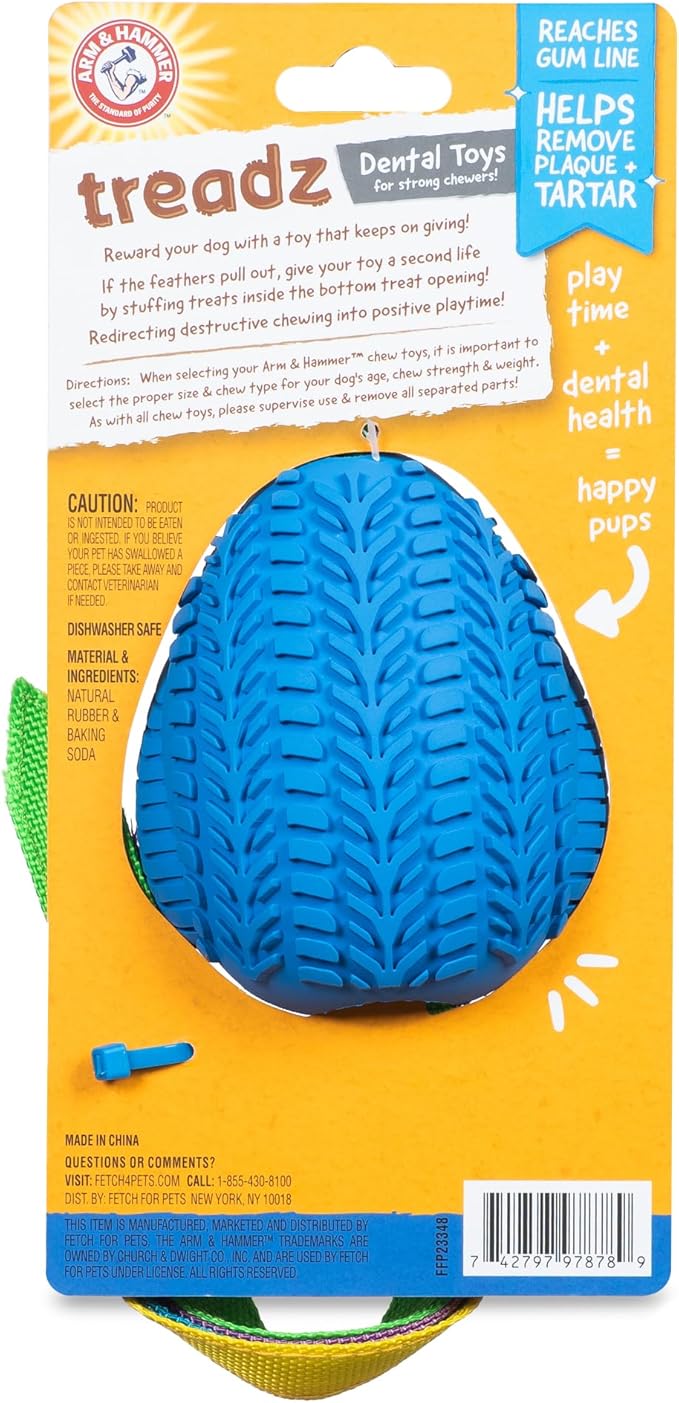 Arm & Hammer for Pets Super Treadz Large Rooster Dental Chew Toy for Dogs - Dog Dental Toys Help Reduce Plaque & Tartar Buildup Without Brushing - Safe for Dogs up to 35 Lbs