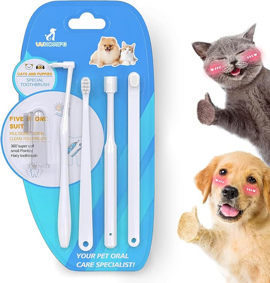 Cat Toothbrush Kit, Dog Toothbrush Kit, Suitable for All Cats and Dogs Dental Care. White, Soft Bristles, Meet All Cleaning Needs, Multi-Functional Dental Cleaning (S)
