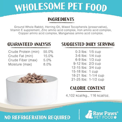 Raw Paws Freeze Dried Dog Food & Cat Food - Rabbit Recipe, 16-oz - Made in USA - Freeze-Dried Dog Food, Freeze Dried Raw Dog Food - Raw Dog Food Freeze Dried - Raw Food for Dogs, Freeze Dried Cat Food