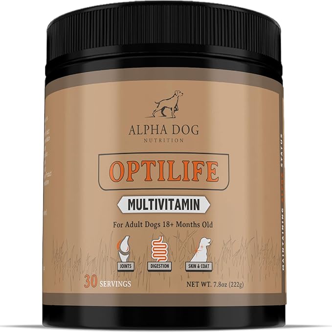 OptiLife Multivitamin for Adult Dogs - Contains Probiotics, Allergy Support, Joint Support, Muscle Recovery, and Skin & Coat Support - Powder Supplement (30 Servings)