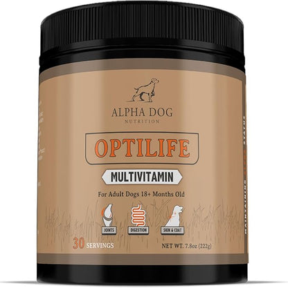 OptiLife Multivitamin for Adult Dogs - Contains Probiotics, Allergy Support, Joint Support, Muscle Recovery, and Skin & Coat Support - Powder Supplement (30 Servings)