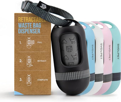 SVD.PET Dog Poop Bag Dispenser, Retractable Waste Bag Fits Any Leash, Compostable Waste/Poop Bag Holder, Dog Walking Accessory (Black)