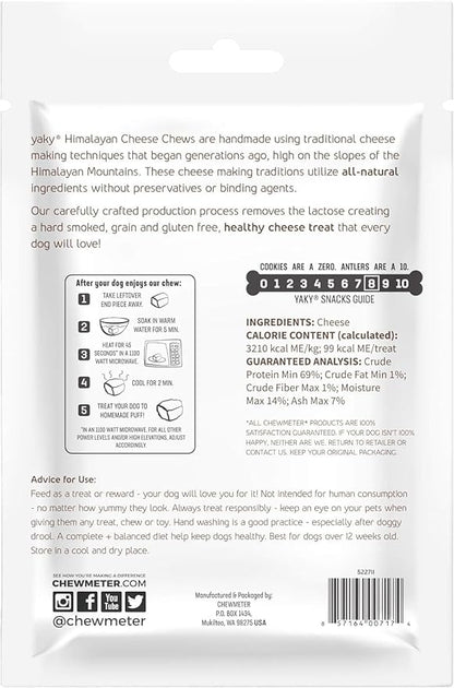 Chewmeter Himalayan Yaky Cheese Chew, 100% Natural, Long Lasting, Gluten Free, Healthy & Safe Dog Treats, Lactose & Grain Free, Protein Rich, Stain Free, Small, For Dogs 15 Lbs & Smaller, 3.3 Ounce