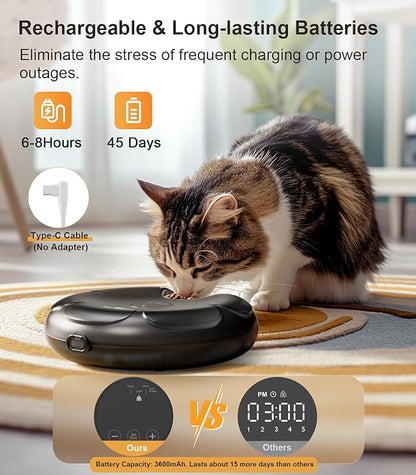 Casfuy Automatic Cat Feeder Cordless - Automatic Cat Food Dispenser for Wet Moist Food with 4 Ice Packs Rechargeable Auto Feeder for Cats Small Dogs with Programmable Timer Low Battery Indicator