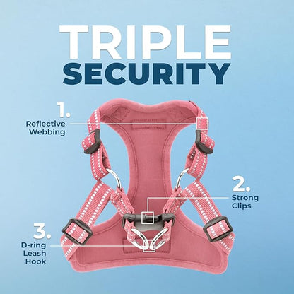Best Pet Supplies Voyager Adjustable Dog Harness with Reflective Stripes for Walking, Jogging, Heavy-Duty Full Body No Pull Vest with Leash D-Ring, Breathable All-Weather - Harness (Pink), XL