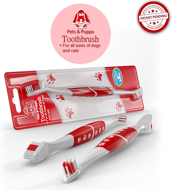 Pet Toothbrush for Dogs, Cats with Soft Bristles - Easy Teeth Cleaning & Dental Care, Non Slip Dual Head Dog Toothbrush