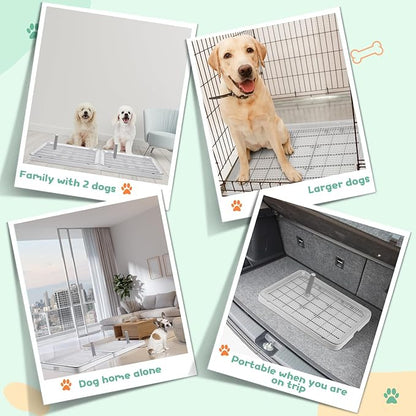 2 Pack Puppy Pee Pad Holder Easy Clean Dog Potty Tray with Diversion Column Nonslip Heighten Dog Litter Box Corner Floor Protection Portable for Small Medium Dog Indoor, White(25x19x2 Inch)