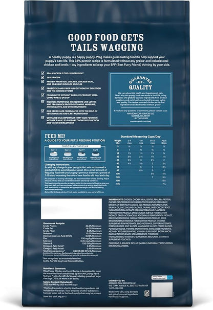 Amazon Brand - Wag Dry Dog Food Grain-Free Chicken & Lentil Recipe for Puppies (12 lb Bag)