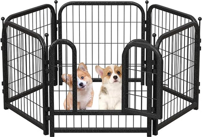 Metal Dog Playpen, 24 Inch Height 6 Panels, Ideal Dog Fence for Large/Medium/Small Dogs Indoor & Outdoor Bliss, Perfect Dog Pen for Camping, Yard, and RV | Black-Silver