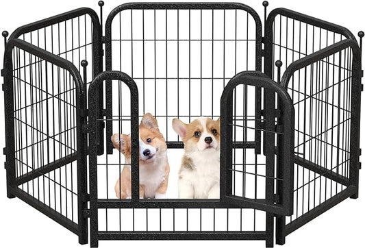 Metal Dog Playpen, 24 Inch Height 6 Panels, Ideal Dog Fence for Large/Medium/Small Dogs Indoor & Outdoor Bliss, Perfect Dog Pen for Camping, Yard, and RV | Black-Silver