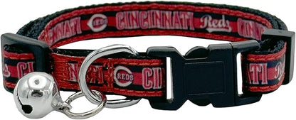 MLB CAT Collar Cincinnati Reds Satin Cat Collar Baseball Team Collar for Dogs & Cats. A Shiny & Colorful Cat Collar with Ringing Bell Pendant