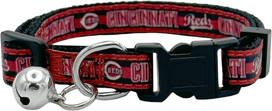 MLB CAT Collar Cincinnati Reds Satin Cat Collar Baseball Team Collar for Dogs & Cats. A Shiny & Colorful Cat Collar with Ringing Bell Pendant