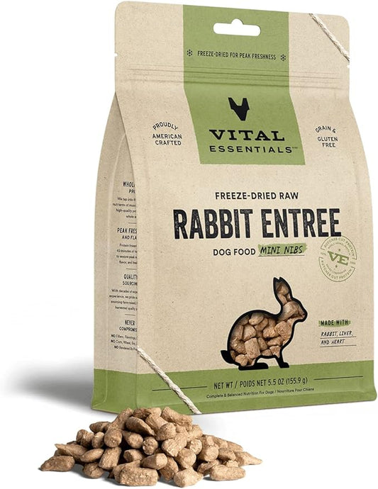Vital Essentials Freeze Dried Raw Dog Food, Rabbit Mini Nibs Entree, 5.5 oz