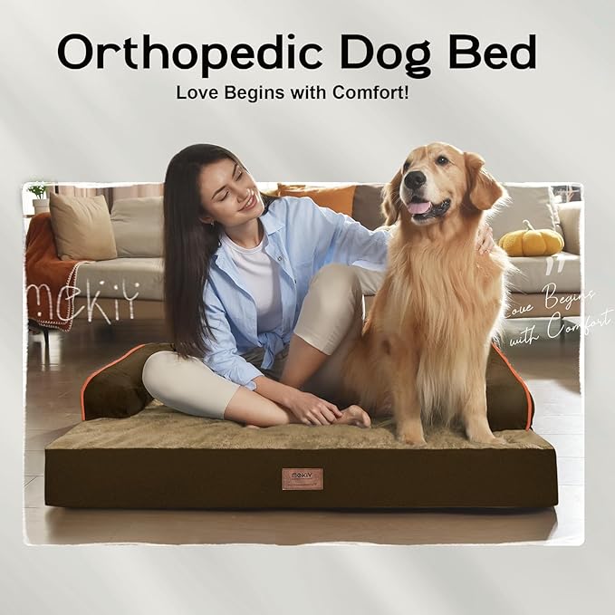 Large Dog Bed Orthopedic Washable: Extra Large Big Dog Bed with Removable Bolster & Memory Foam Couch Sofa - Waterproof Washable with Cover
