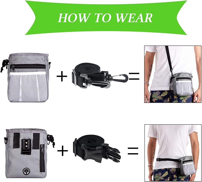 4-in-1 Dog Training Set, Puppy Training Treats- Dog Treat Training Pouch, Bark Control Whistle, Dog Doorbells, Dog Clicker, Ideal Gift for First Time Pet Owners, Training Dog Owners (Gray)