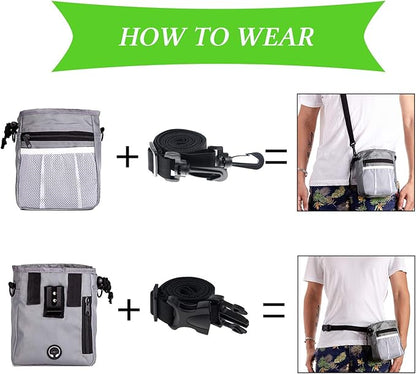 4-in-1 Dog Training Set, Puppy Training Treats- Dog Treat Training Pouch, Bark Control Whistle, Dog Doorbells, Dog Clicker, Ideal Gift for First Time Pet Owners, Training Dog Owners (Gray)
