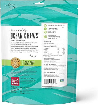 Pet Faves (3 Pack of 6oz) The Honest Kitchen Wolffish Ocean Chews Grain Free Dog Chew Treats – Natural Human Grade Dehydrated Fish Skins (6 oz Each) with 10ct Wipes