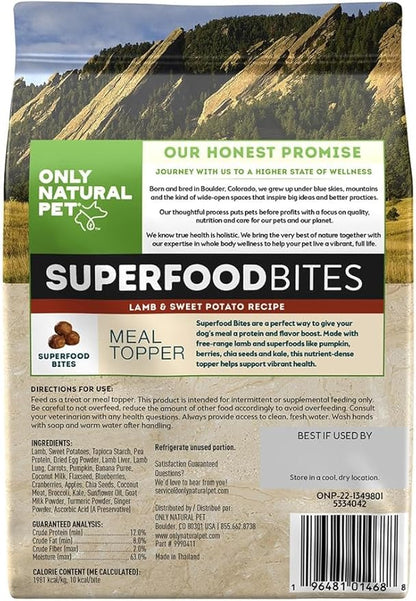 Only Natural Pet SuperFood Bites Meal Topper for Dogs - High Protein and Grain Free - Lamb & Sweet Potato 8 Oz