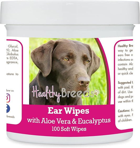 Healthy Breeds Labrador Retriever, Chocolate, Ear Cleaning Wipes with Aloe & Eucalyptus for Dogs 100 Count