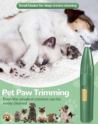 Dog Clippers for Grooming, 2 Speed Low Noise Cordless Dog Paw Trimmer, Rechargeable Small Pet Hair Trimmer for Grooming, Cat Hair Clippers Shaver for Paws, Eyes, Ears, Face, Rump (Green)