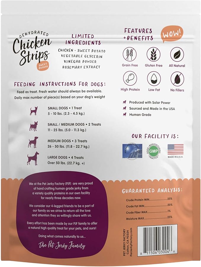 Premium Chicken & Sweet Potato 12 oz. Dog Jerky Treats | 100% Human Grade | USA Made | High Protein | Grain Free | Limited Ingredients | BHA-BHT Free | Soft-Tender