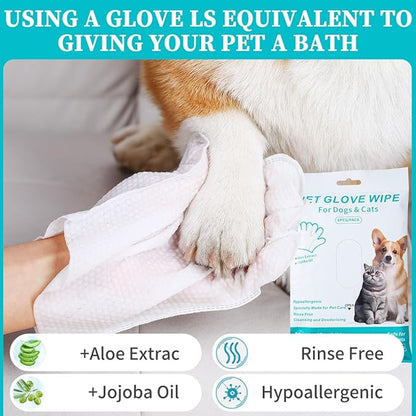 Pet Cleaning & Grooming Glove Wipes, Hypoallergenic Dog Deodorising Bath Wipes, Easy Dry Cleaning Gloves Cat Wipes, Nourishing Fur Wipes, For Grooming Between Baths & Daily Care, Travelling (6 PCS )