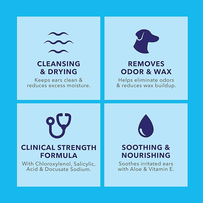 Vetnique Labs Oticbliss Ear Cleaner Wipes/Flushes for Dogs & Cats with Odor Control and Itch Relief Reduces Head Shaking - Clear The Ear