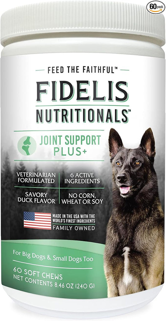 FIDELIS Dog Joint Supplement for Large & Small Breeds (60 Soft Chews), Made in USA, Glucosamine Chondroitin for Dogs, Green-Lipped Mussel, Amino Acids, Omega Fatty Acids for Joint Health