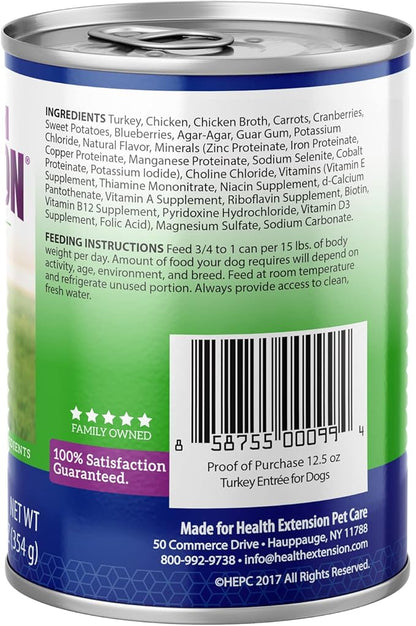Health Extension Wet Dog Food, Gluten and Grain-Free, Healthy Natural Food Canned for Puppies, Turkey Recipe (12.5 Oz / 374 g) (Pack of 12)