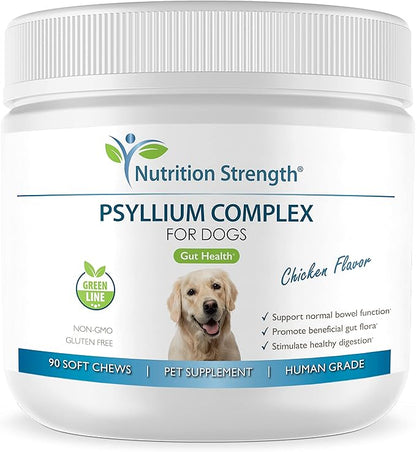 Psyllium for Dogs Complex to Promote Your Pet's Gut Health, Stimulate Healthy Digestion, Support Normal Bowel Function, with Psyllium + Inulin, Bromelain & Protease, 90 Soft Chews